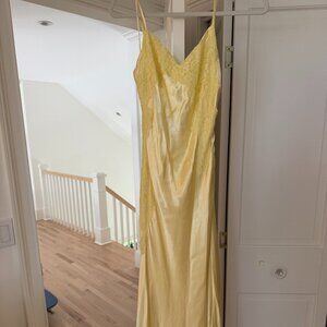 Bardot yellow satin and lace dress, tag on